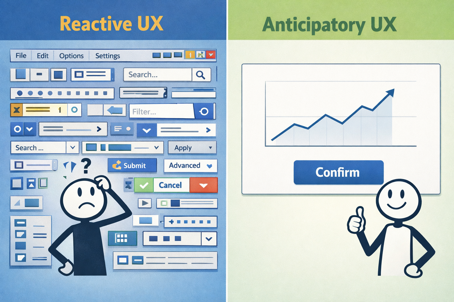Comparaison UX Réactive vs Anticipative